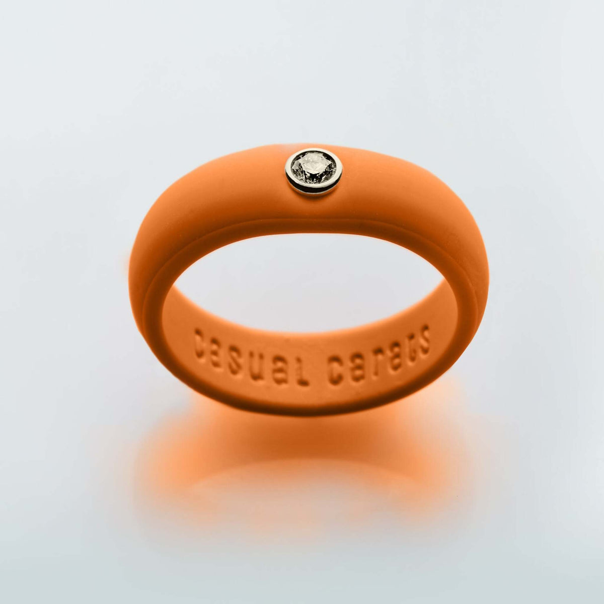 Casual Carats - Classic Collection - Burnt Orange Silicone Ring with Diamond - Set in White or Yellow 14K Gold