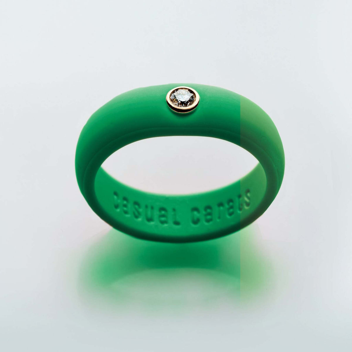 Casual Carats - Classic Collection - Kelly Green Silicone Ring with Diamond - Set in White or Yellow 14K Gold