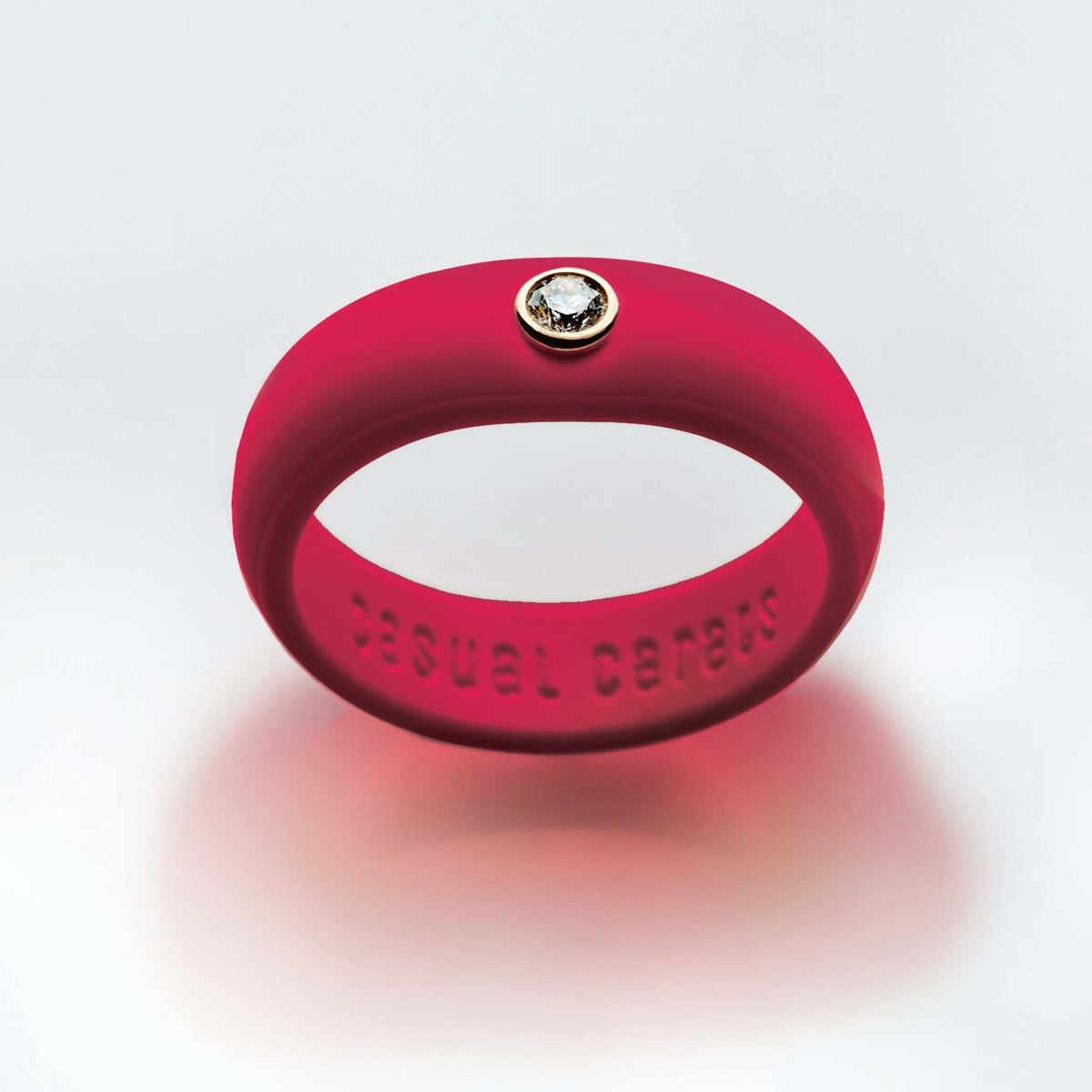 Casual Carats - Classic Collection - Magenta Silicone Ring with Diamond - Set in White or Yellow 14K Gold