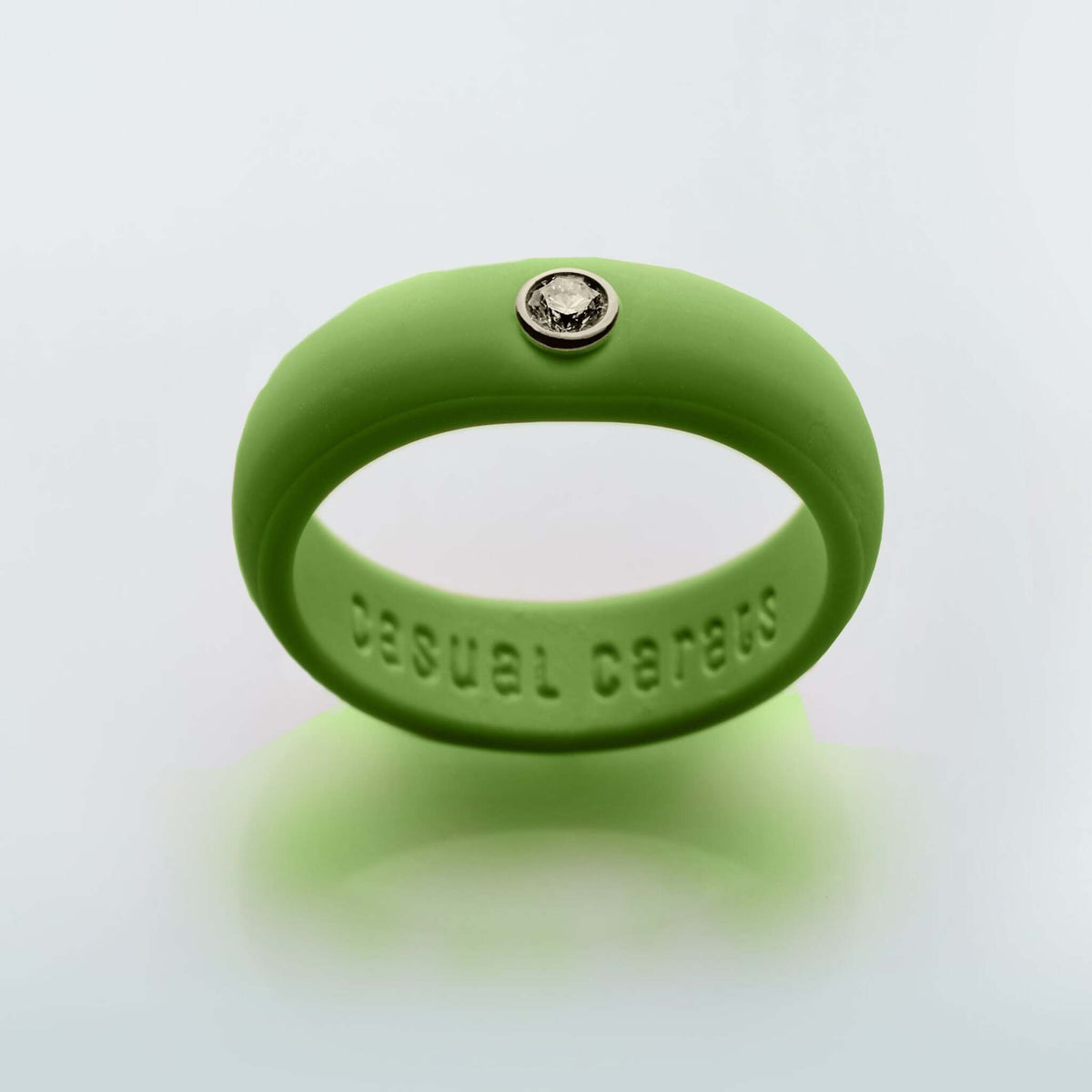 Casual Carats - Classic Collection - Olive Green Silicone Ring with Diamond - Set in White or Yellow 14K Gold