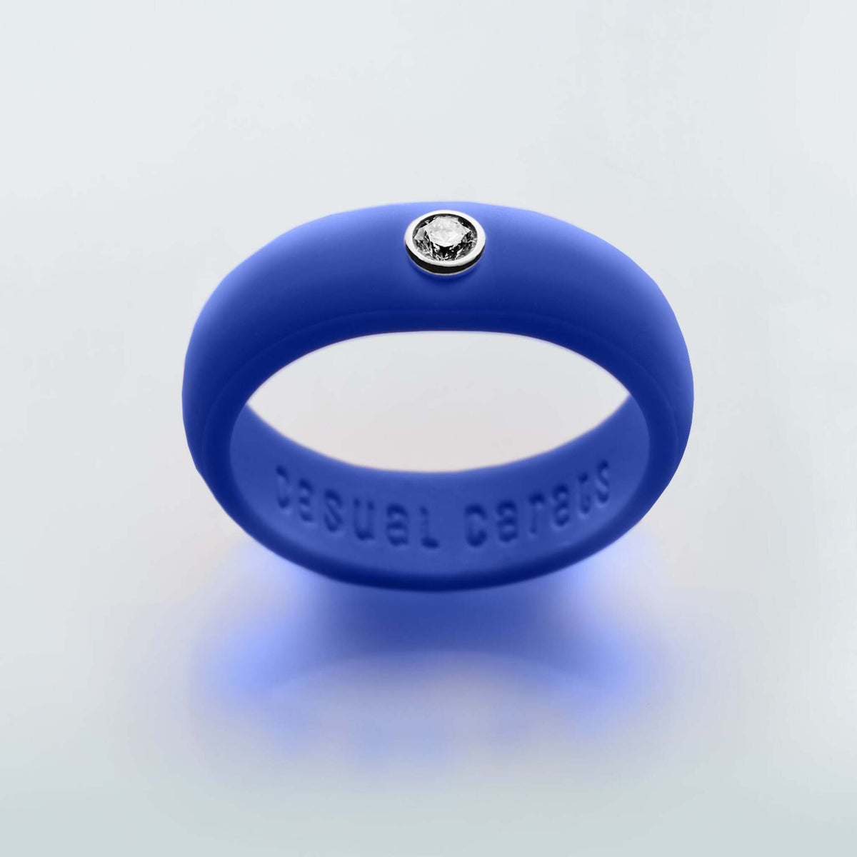 Casual Carats - Classic Collection - Regal Blue Silicone Ring with Diamond - Set in White or Yellow 14K Gold