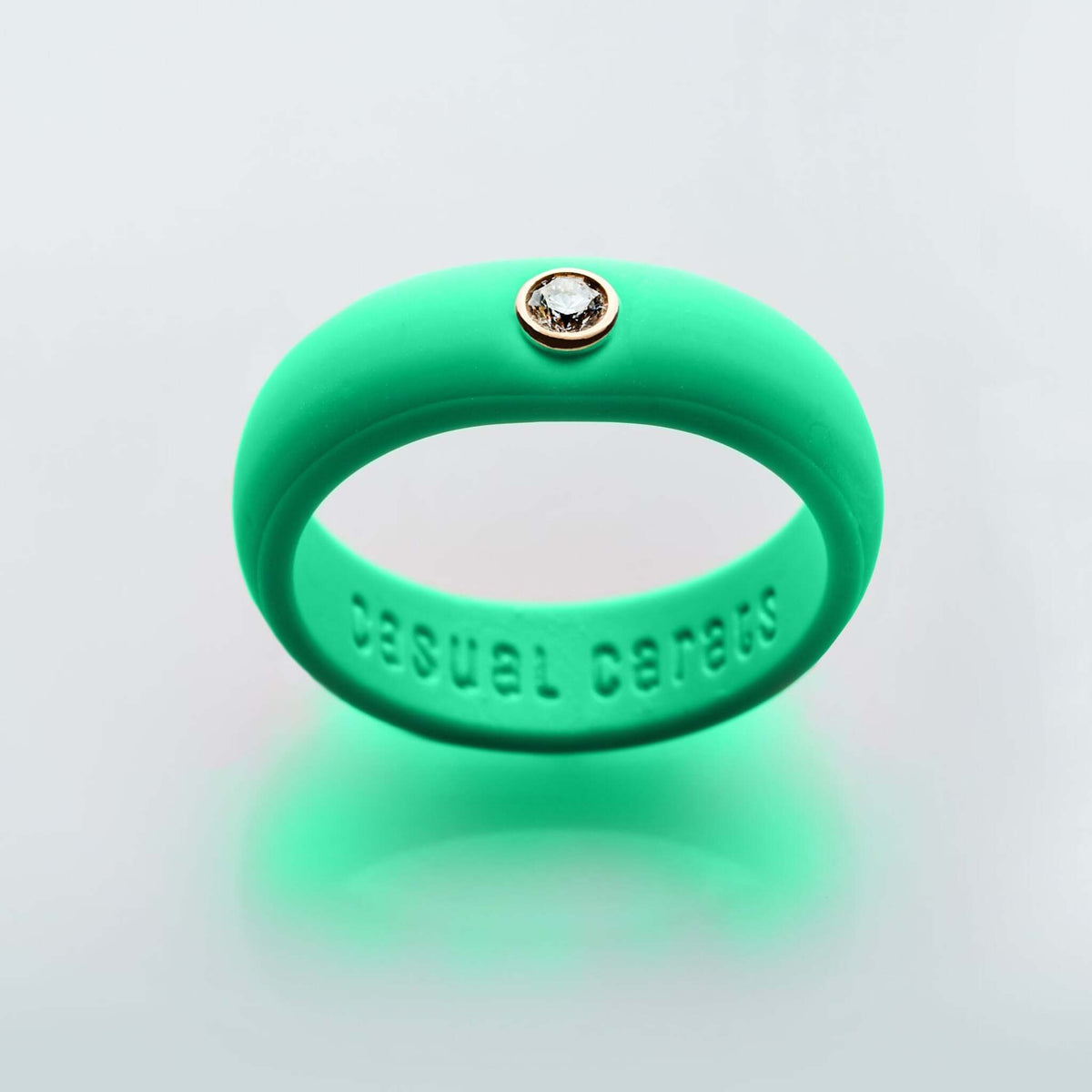 Casual Carats - Classic Collection - Retro Green Silicone Ring with Diamond - Set in White or Yellow 14K Gold