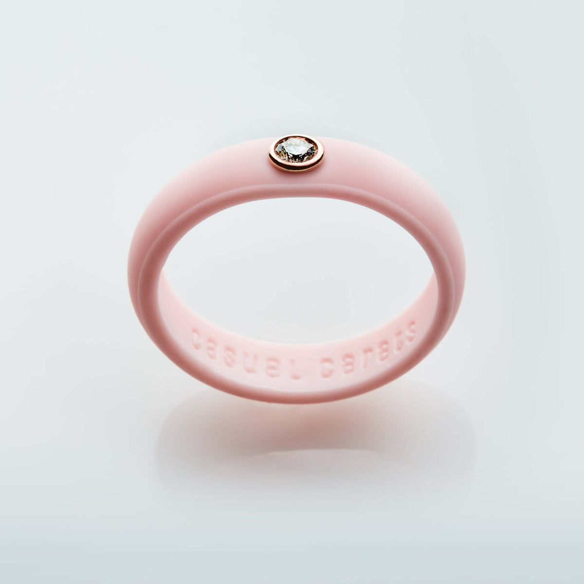 Casual Carats - Classic Collection - Sakura Pink Silicone Ring with Diamond - Set in White or Yellow 14K Gold