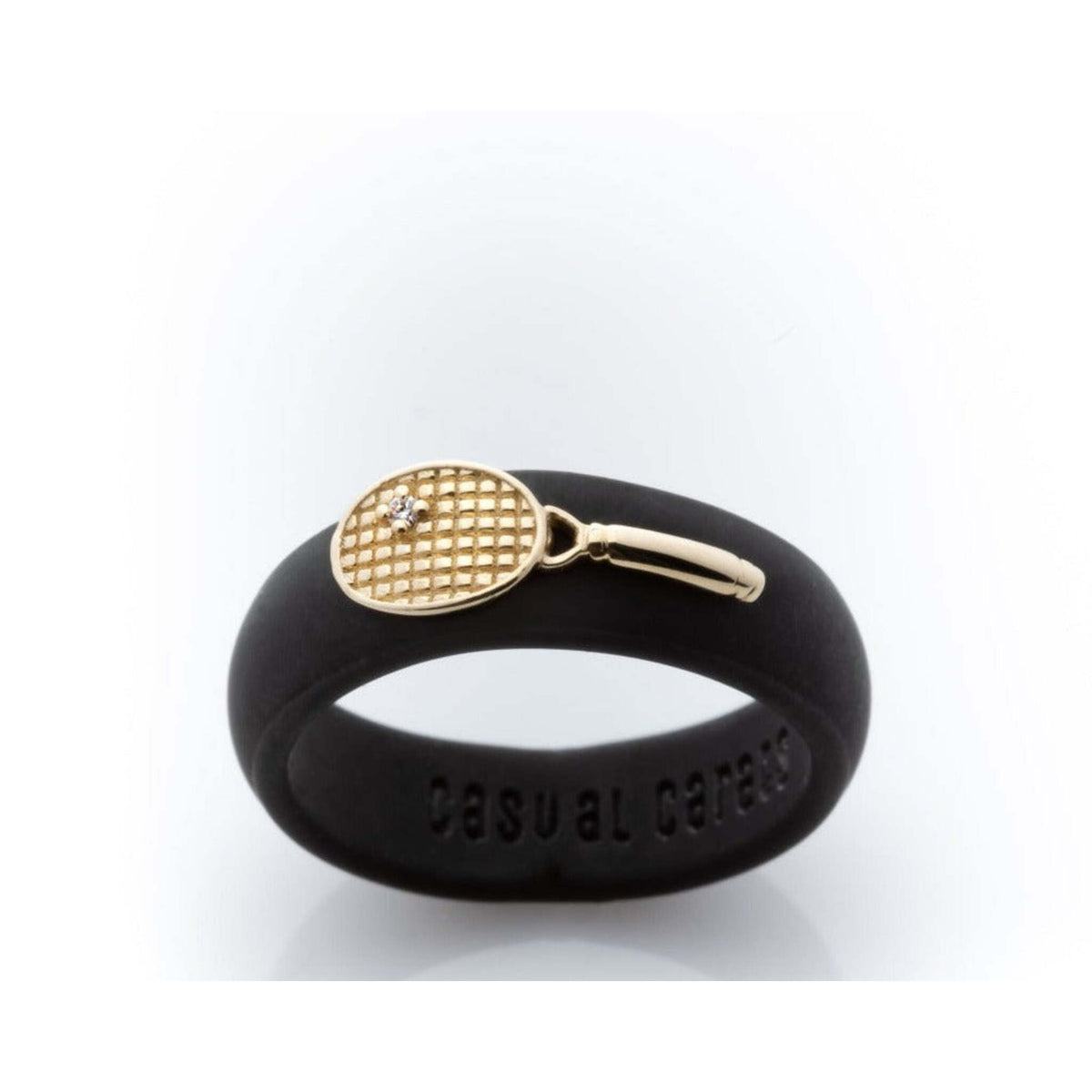 Casual Carats - Sporting Collection - 14K Yellow Gold Diamond Tennis Racket Silicone Ring / Available in a Variety of Silicone Band Colors