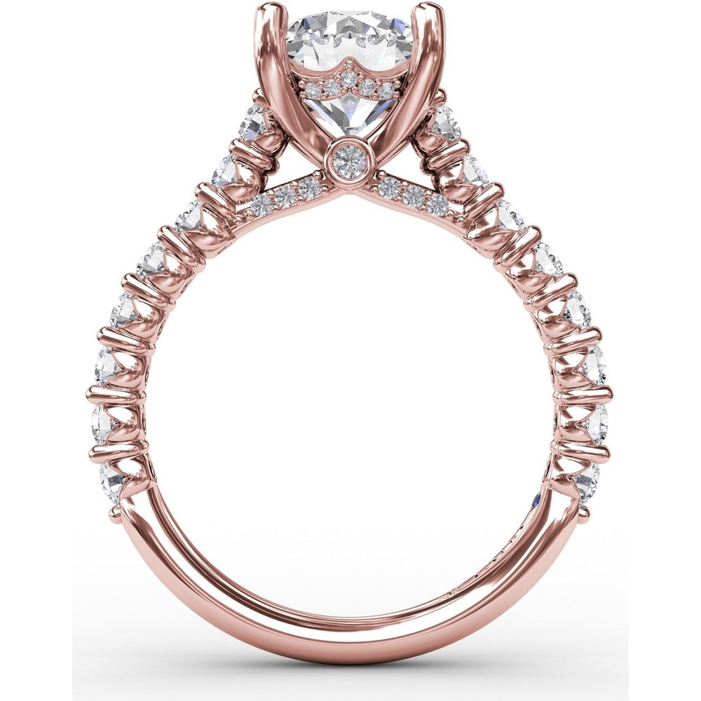 Cathedral Engagement Ring Setting with Hidden Chevron Pavé Halo by Fana - 0.81 Carat Total Diamond Weight