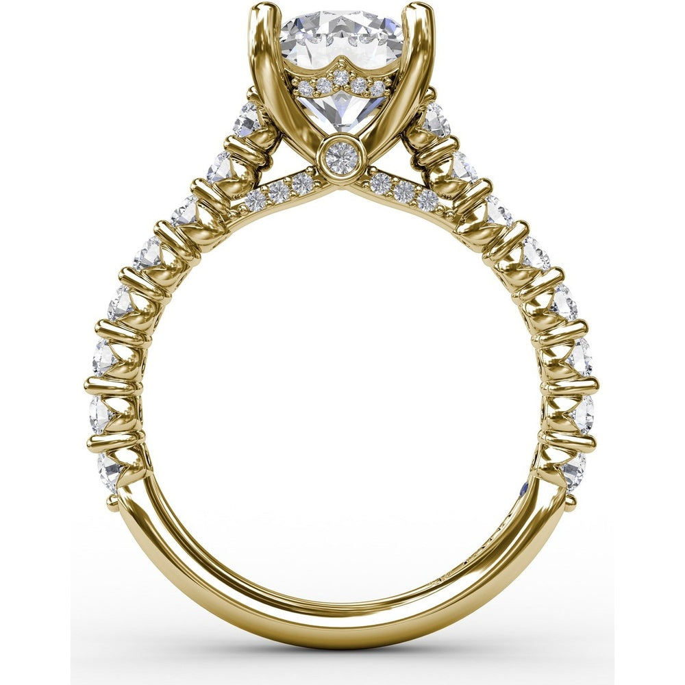 Cathedral Engagement Ring Setting with Hidden Chevron Pavé Halo by Fana - 0.81 Carat Total Diamond Weight