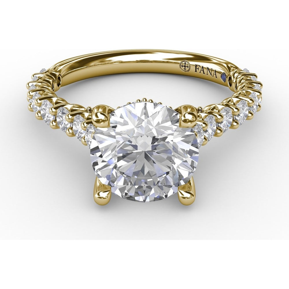 Cathedral Engagement Ring Setting with Hidden Chevron Pavé Halo by Fana - 0.81 Carat Total Diamond Weight