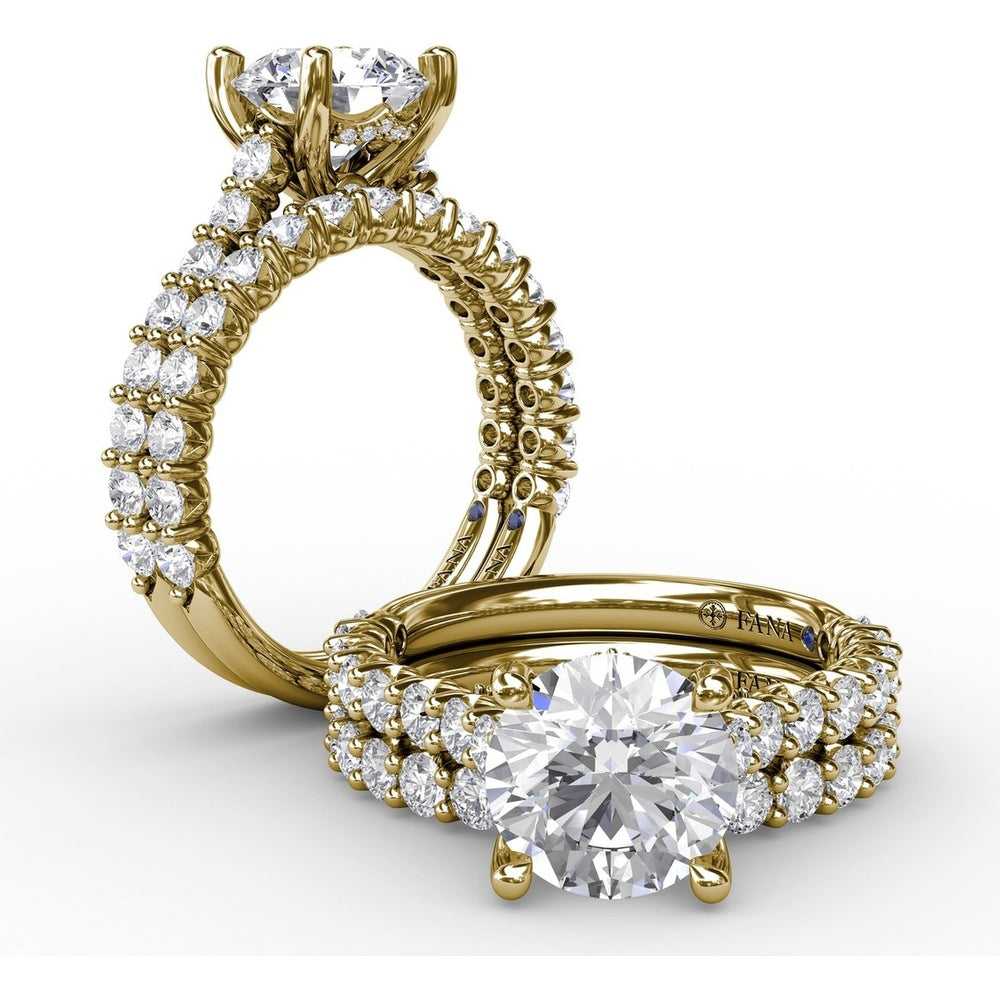Cathedral Engagement Ring Setting with Hidden Chevron Pavé Halo by Fana - 0.81 Carat Total Diamond Weight