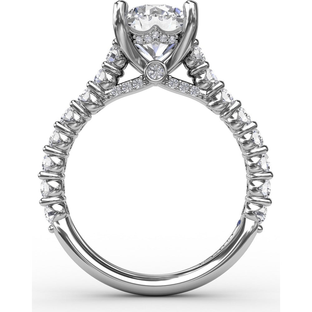 Cathedral Engagement Ring Setting with Hidden Chevron Pavé Halo by Fana - 0.81 Carat Total Diamond Weight
