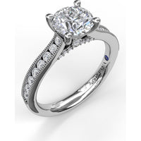 Cathedral Engagement Ring Setting with Single Row Channel Milgrain Diamonds by Fana - 0.37 Carat Total Diamond Weight