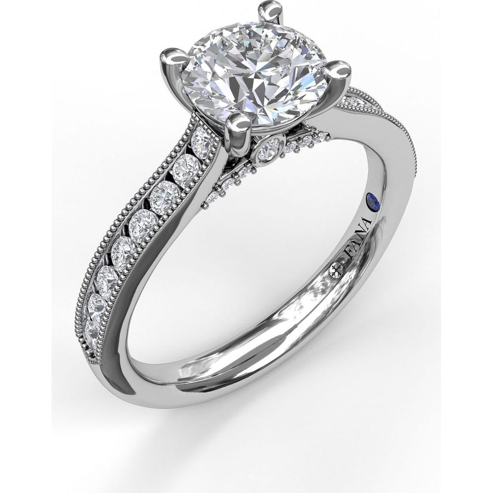 Cathedral Engagement Ring Setting with Single Row Channel Milgrain Diamonds by Fana - 0.37 Carat Total Diamond Weight