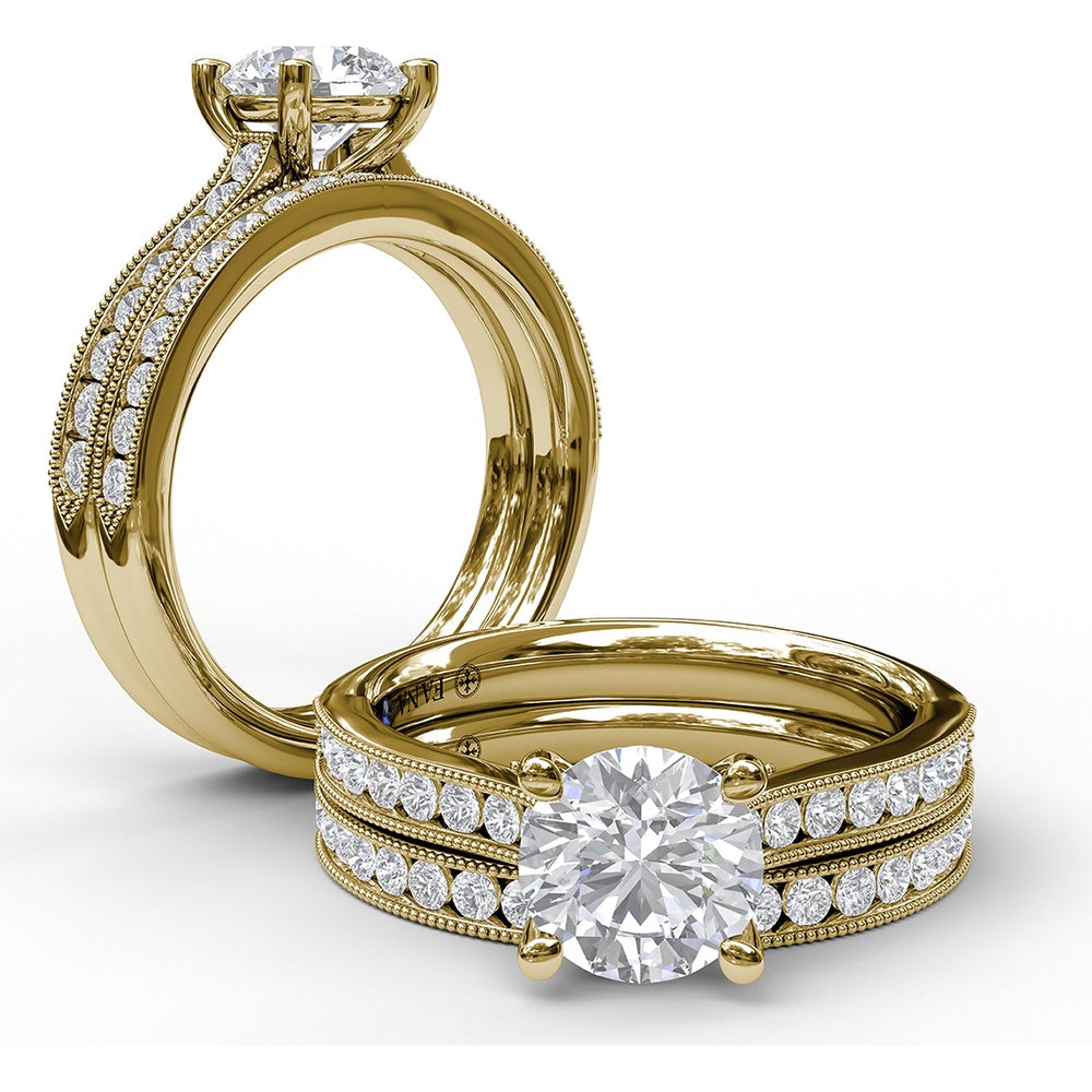 Cathedral Engagement Ring Setting with Single Row Channel Milgrain Diamonds by Fana - 0.37 Carat Total Diamond Weight