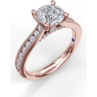 Cathedral Engagement Ring Setting with Single Row Channel Milgrain Diamonds by Fana - 0.37 Carat Total Diamond Weight