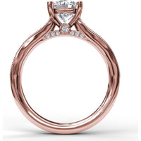 Cathedral Engagement Ring Setting with Single Row Channel Milgrain Diamonds by Fana - 0.37 Carat Total Diamond Weight
