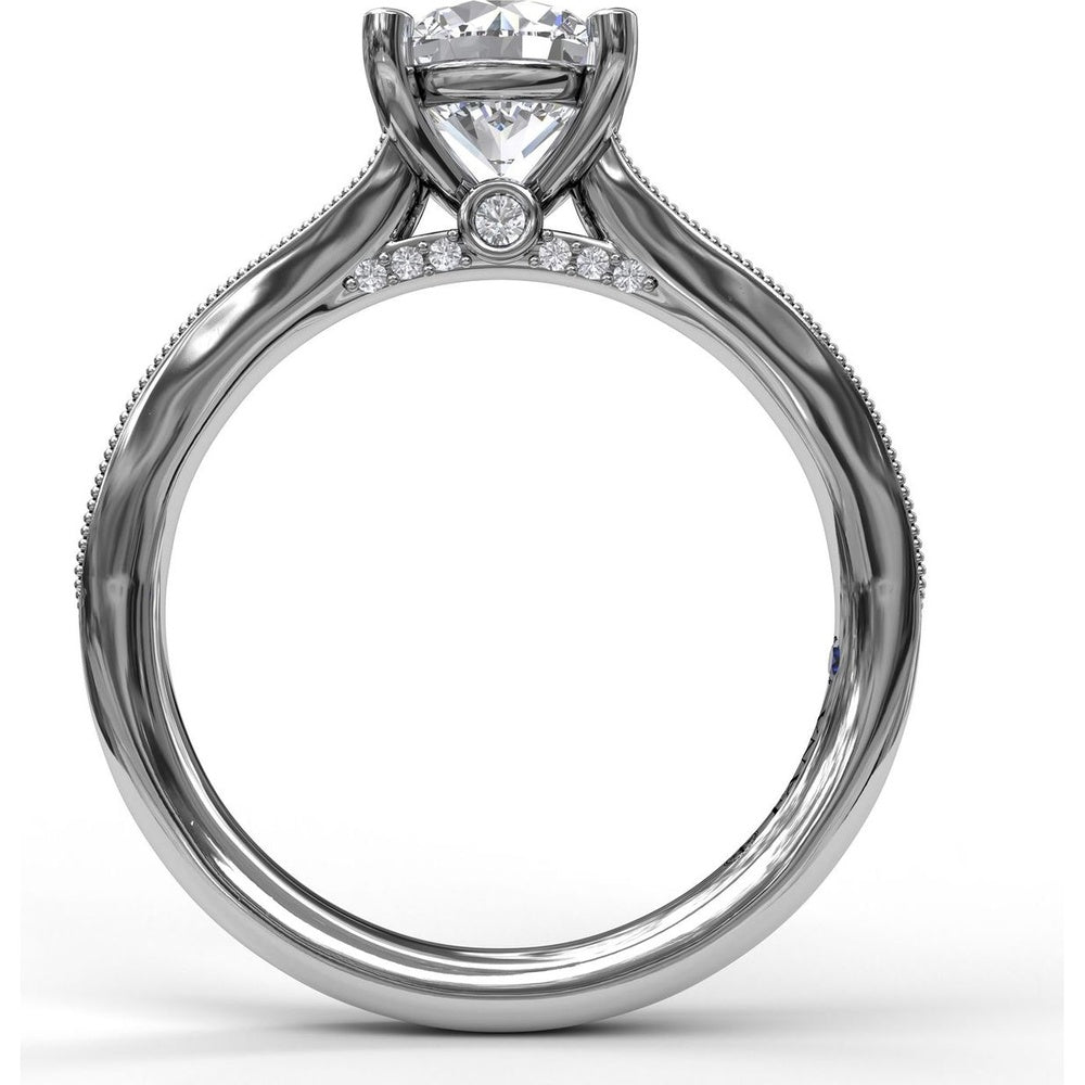Cathedral Engagement Ring Setting with Single Row Channel Milgrain Diamonds by Fana - 0.37 Carat Total Diamond Weight