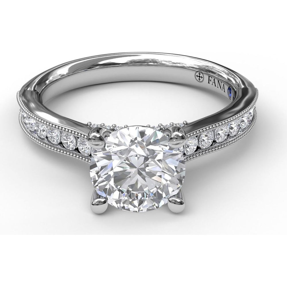 Cathedral Engagement Ring Setting with Single Row Channel Milgrain Diamonds by Fana - 0.37 Carat Total Diamond Weight