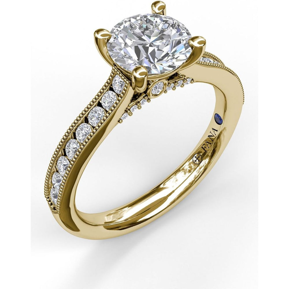 Cathedral Engagement Ring Setting with Single Row Channel Milgrain Diamonds by Fana - 0.37 Carat Total Diamond Weight
