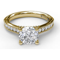 Cathedral Engagement Ring Setting with Single Row Channel Milgrain Diamonds by Fana - 0.37 Carat Total Diamond Weight
