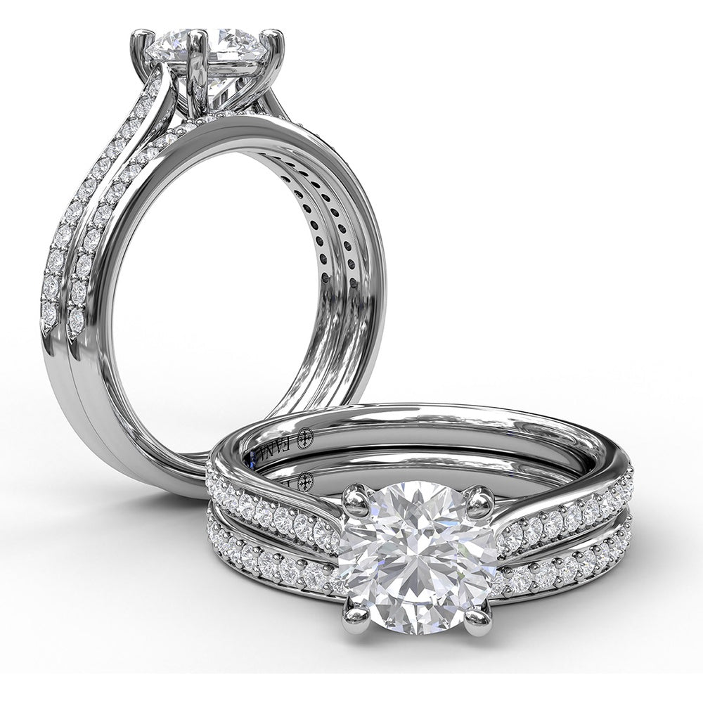 Cathedral Engagement Ring Setting with Tapered Pavé Diamond Band by Fana - 0.20 Carat Total Diamond Weight