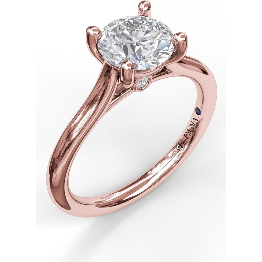Cathedral Solitaire Engagement Ring Setting with Pavé Shoulders for Round Center Stone by Fana