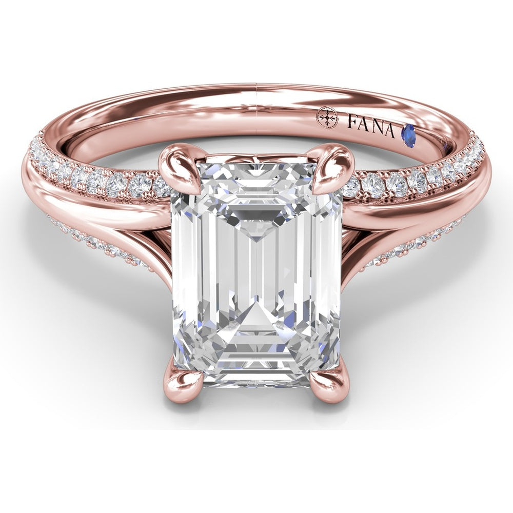 Cathedral Split Shank Engagement Ring Setting with Pavé Band and Hidden Diamond by Fana - 0.27 Carat Total Diamond Weight
