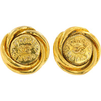 Chanel 18K Yellow Gold Vintage-Inspired Stud Earrings with Embossed CC Logo and Textured Coin Motif