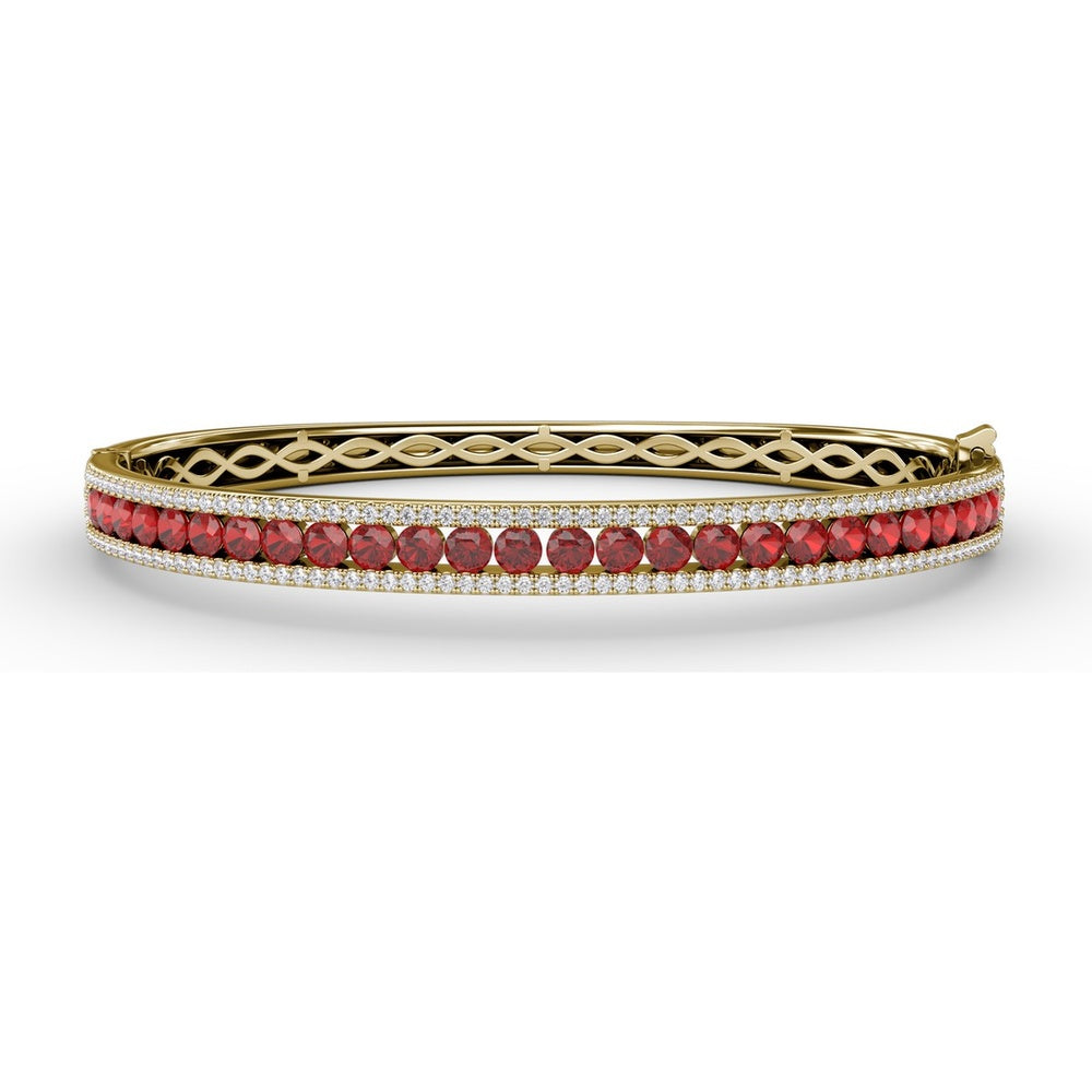 Channel Set Bangle with Round Rubies and Pavé Diamonds by Fana - 4.27 Carat Total Gemstone Weight