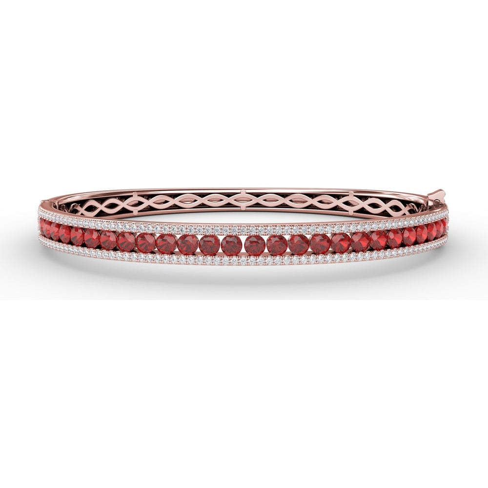 Channel Set Bangle with Round Rubies and Pavé Diamonds by Fana - 4.27 Carat Total Gemstone Weight