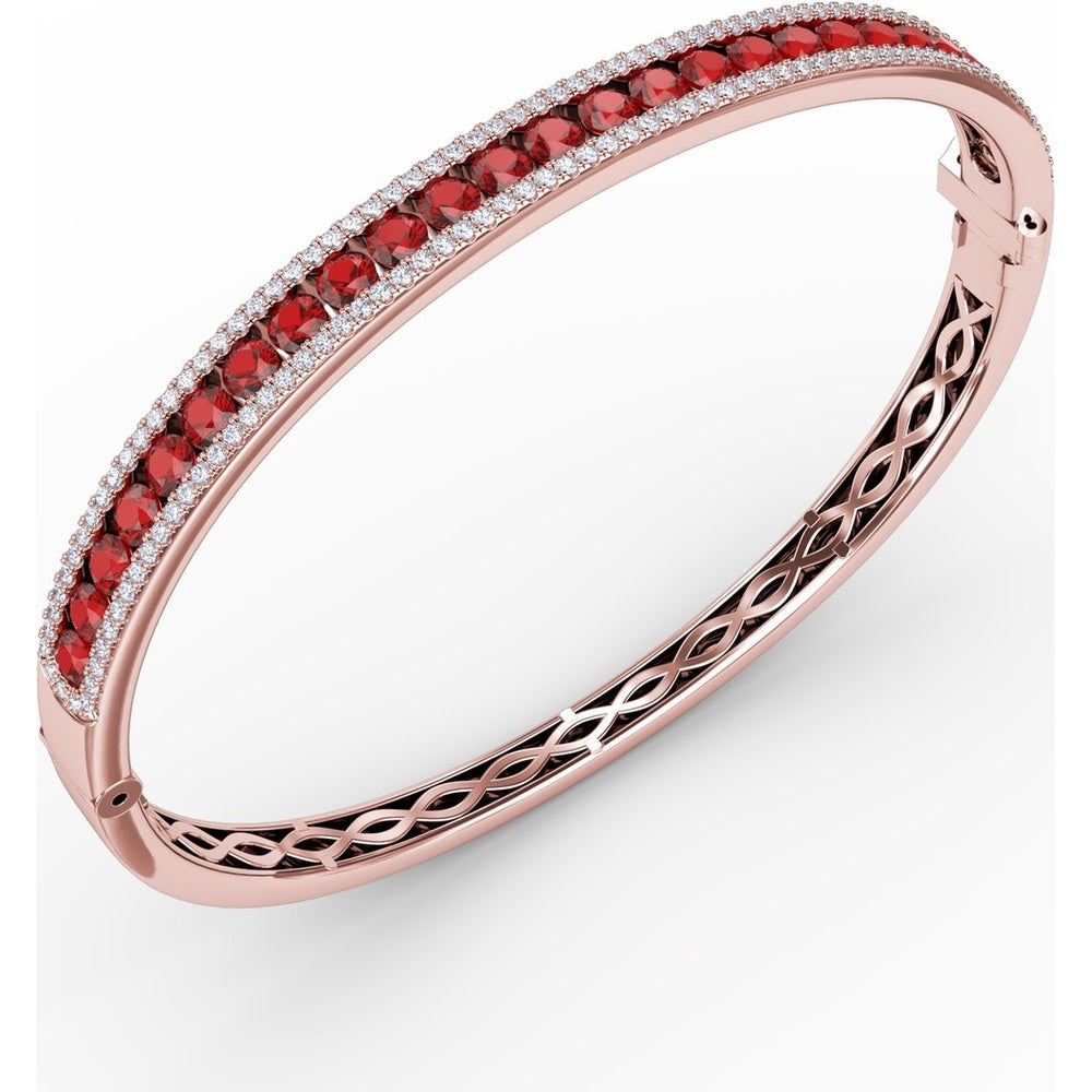 Channel Set Bangle with Round Rubies and Pavé Diamonds by Fana - 4.27 Carat Total Gemstone Weight