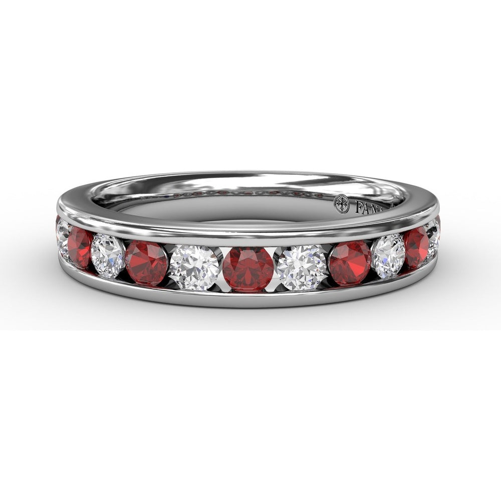 Channel Set Ring with Alternating Round Rubies and Diamonds by Fana - 0.84 Carat Total Gemstone Weight
