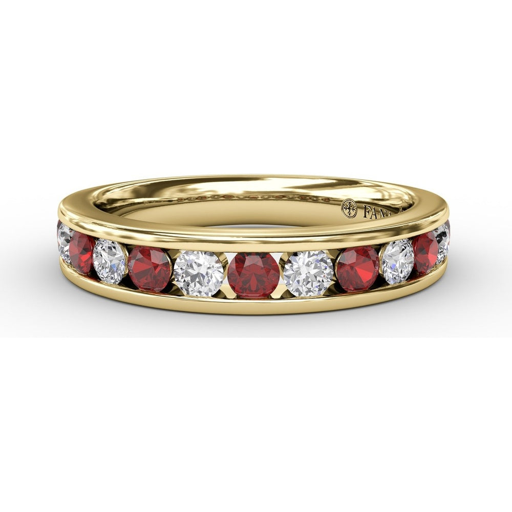 Channel Set Ring with Alternating Round Rubies and Diamonds by Fana - 0.84 Carat Total Gemstone Weight