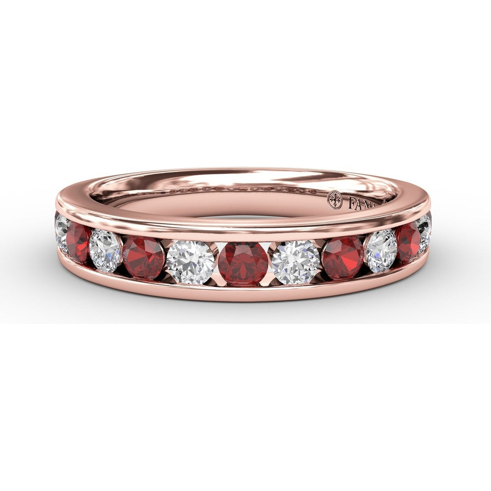 Channel Set Ring with Alternating Round Rubies and Diamonds by Fana - 0.84 Carat Total Gemstone Weight