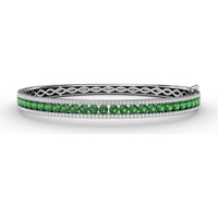 Channel Set Round Emerald and Pavé Diamond Bangle with Openwork Sides by Fana - 3.75 Carat Total Gemstone Weight