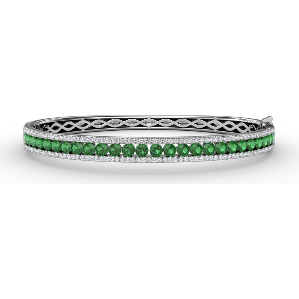 Channel Set Round Emerald and Pavé Diamond Bangle with Openwork Sides by Fana - 3.75 Carat Total Gemstone Weight
