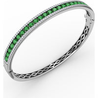 Channel Set Round Emerald and Pavé Diamond Bangle with Openwork Sides by Fana - 3.75 Carat Total Gemstone Weight