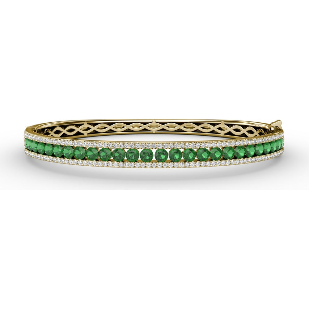 Channel Set Round Emerald and Pavé Diamond Bangle with Openwork Sides by Fana - 3.75 Carat Total Gemstone Weight