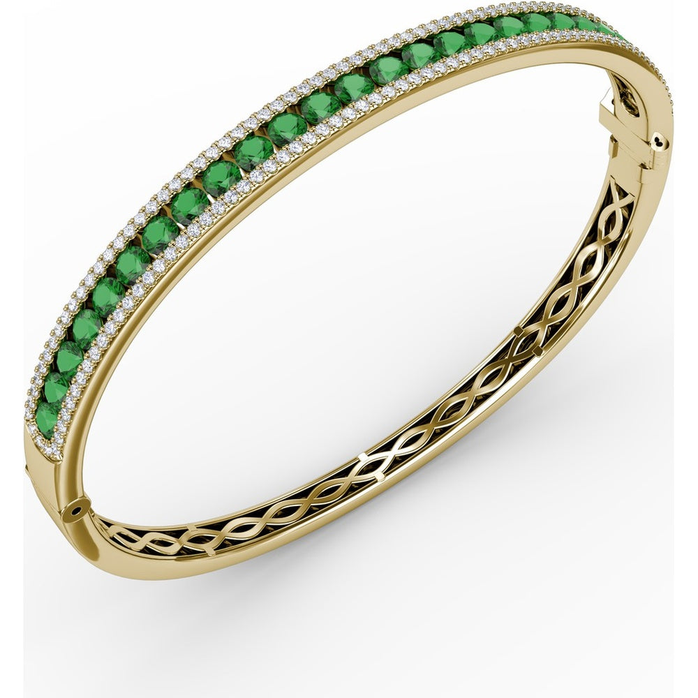 Channel Set Round Emerald and Pavé Diamond Bangle with Openwork Sides by Fana - 3.75 Carat Total Gemstone Weight