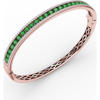 Channel Set Round Emerald and Pavé Diamond Bangle with Openwork Sides by Fana - 3.75 Carat Total Gemstone Weight