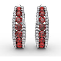 Channel Set Ruby and Diamond Fashion Hoop Earrings by Fana - 2.15 Carat Total Gemstone Weight