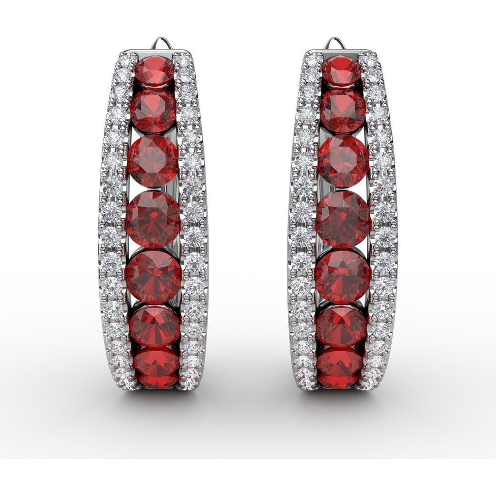 Channel Set Ruby and Diamond Fashion Hoop Earrings by Fana - 2.15 Carat Total Gemstone Weight