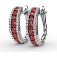 Channel Set Ruby and Diamond Fashion Hoop Earrings by Fana - 2.15 Carat Total Gemstone Weight