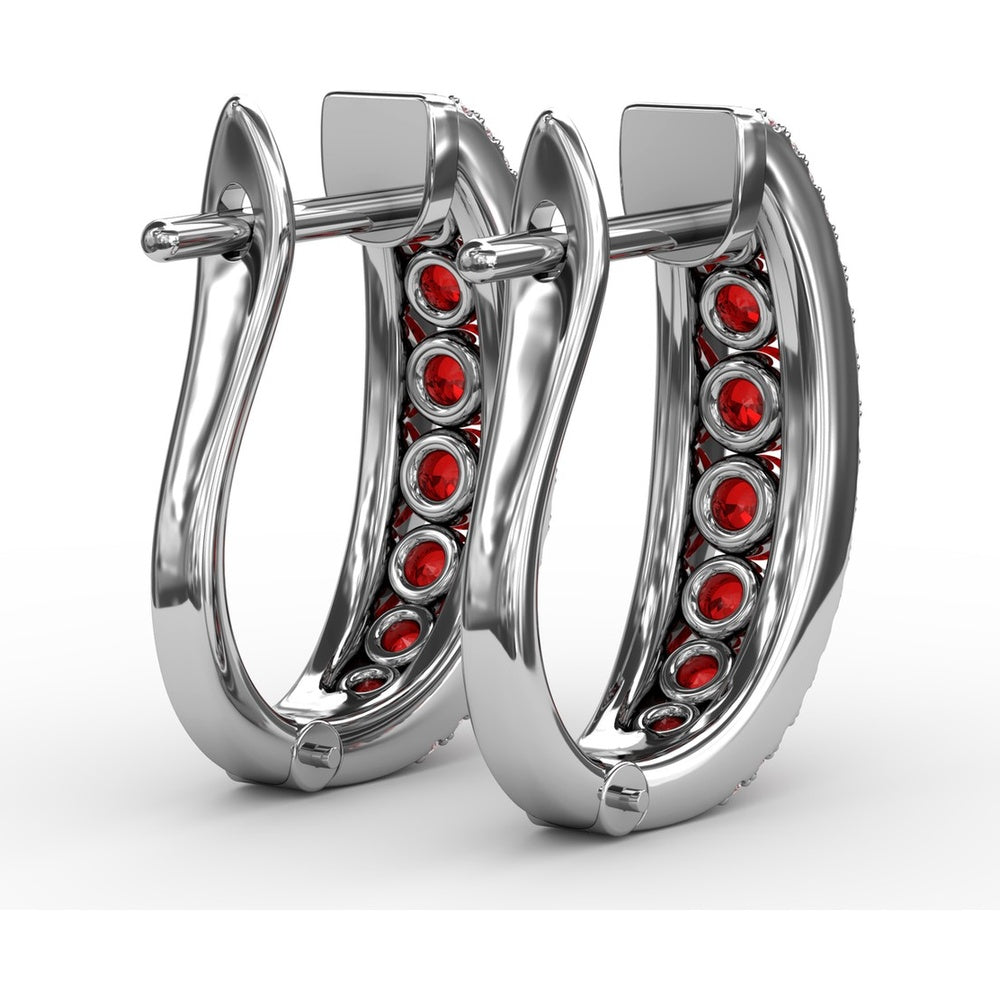 Channel Set Ruby and Diamond Fashion Hoop Earrings by Fana - 2.15 Carat Total Gemstone Weight
