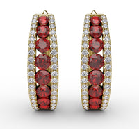 Channel Set Ruby and Diamond Fashion Hoop Earrings by Fana - 2.15 Carat Total Gemstone Weight