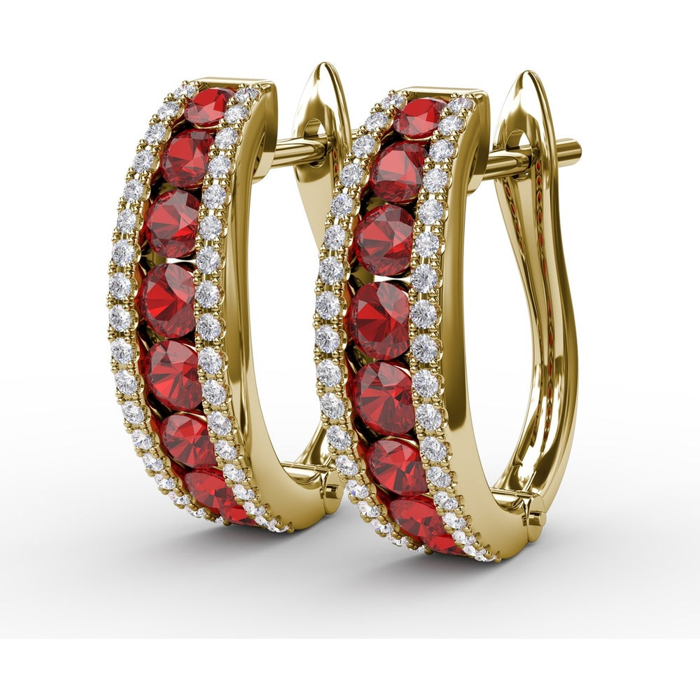 Channel Set Ruby and Diamond Fashion Hoop Earrings by Fana - 2.15 Carat Total Gemstone Weight