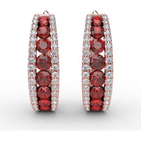 Channel Set Ruby and Diamond Fashion Hoop Earrings by Fana - 2.15 Carat Total Gemstone Weight