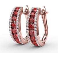 Channel Set Ruby and Diamond Fashion Hoop Earrings by Fana - 2.15 Carat Total Gemstone Weight