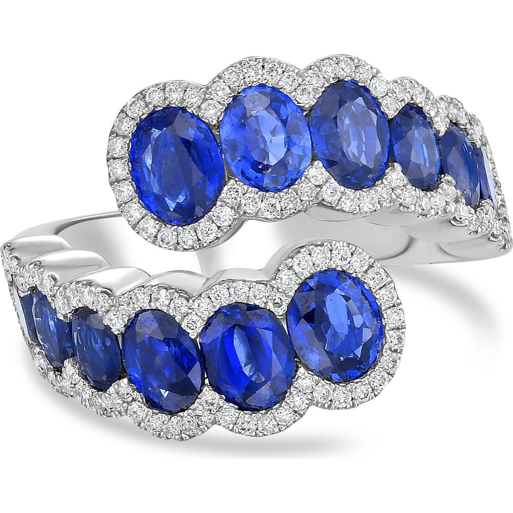 Charles Krypell - Blue Sapphire and Diamond Sapphire Oval Bypass Ring in 18K White Gold