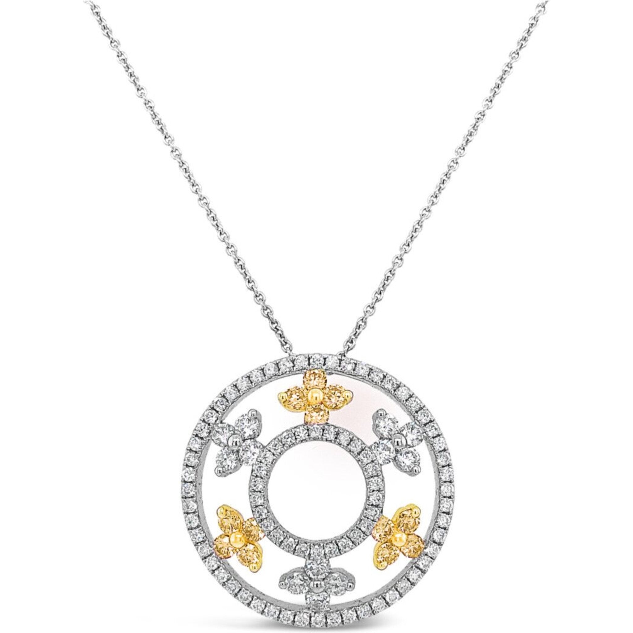 Charles Krypell - Diamond Air Flower Circle Necklace - Yellow Diamond Pave