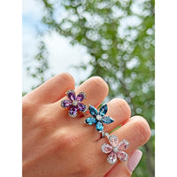 Charles Krypell - Diamond and Amethyst Pave Edge Amethyst Flower Ring in 18K Yellow Gold