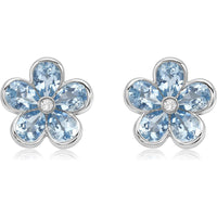 Charles Krypell - Diamond and Aquamarine Semi Bezel Aquamarine Flower Studs in 18K White Gold
